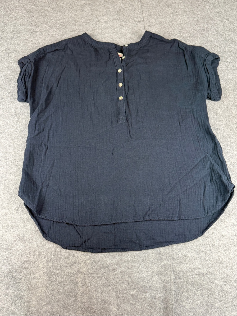 Faherty Navy Organic Cotton Gauze Henley Top Small